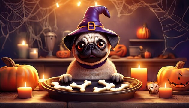 Halloween-Mops mit selbst gebackenen Knochenkeksen