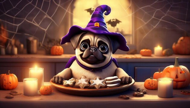 Halloween-Mops mit selbst gebackenen Knochenkeksen