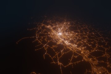 Aerial view on Dover (USA) from north. Top view on modern city at night from satellite