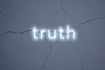 Cracked concrete surface with the word "truth" glowing on it.