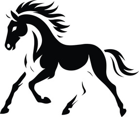 Dynamic Horse Silhouette in Black, Powerful Horse Illustration