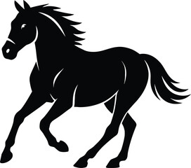 Horse Running Black Silhouette, Simple Horse in Motion Artwork
