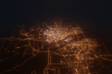 Aerial view on Harbin (China) from north. Top view on modern city at night from satellite