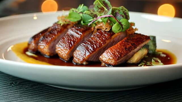 Buta Kakuni Japanese braised pork belly serve in white plate fine dining garnished with spring onion