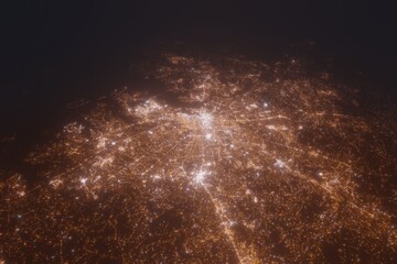Aerial view on Baltimore (USA) from north. Satellite view on modern city at night