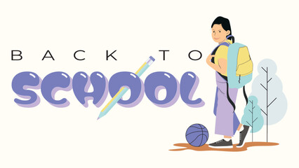 Back to school promotions design concept, student girl, l for school promotions or academic season campaigns.