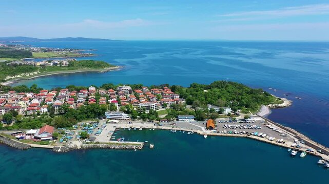 Aerial view to a sea town Tsarevo, Burgas, Bulgaria