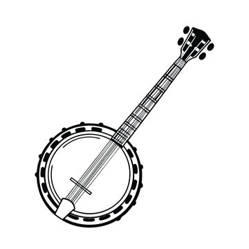 Banjo musical instrument in monochrome style isolated on white background vector illustration. Banjo, stringed acoustic wooden banjo. banjo icon silhouette vector art illustration.