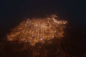 Aerial view on Las Vegas (USA) from west. Top view on modern city at night from space