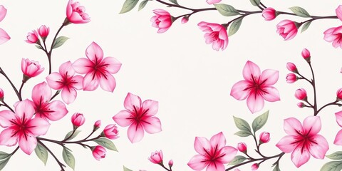 Obraz premium Seamless watercolor floral pattern, pink blossoms on textured background , botanical pattern, vintage