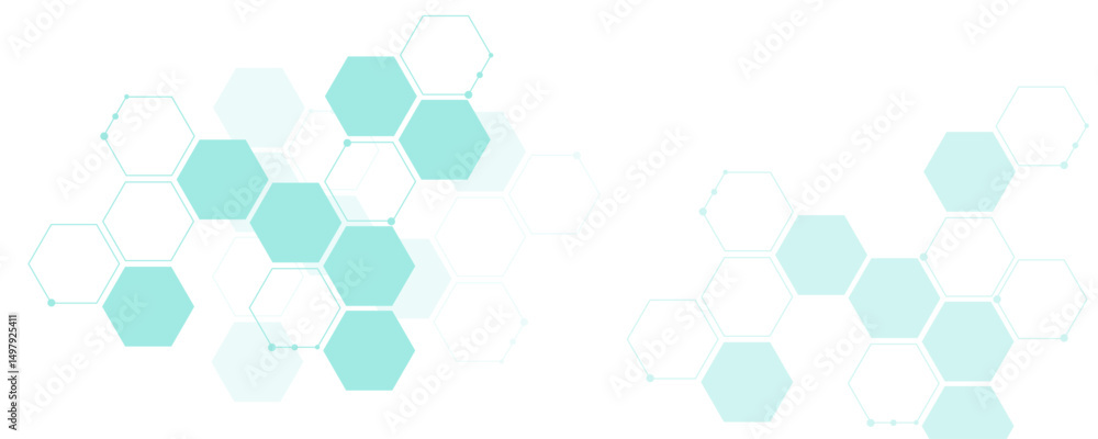Poster light green hexagon abstract technology background. molecule structure medical science concept seaml