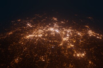 Aerial view on Katowice (Poland) from north. Satellite view on modern city at night