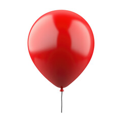 A single red balloon with a black string floating against a stark black background in a studio shot on transparent background