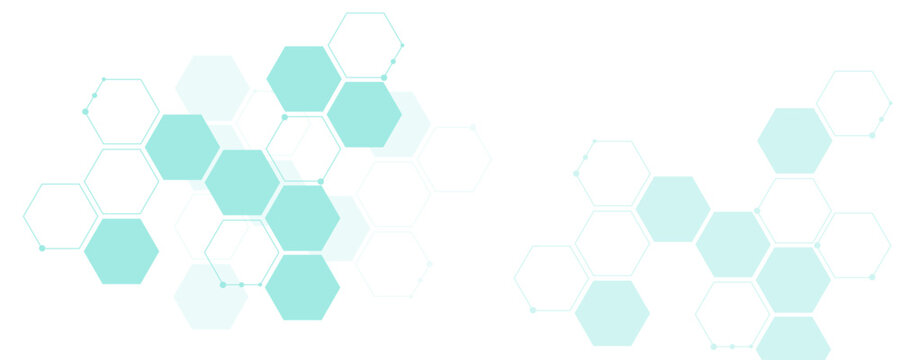 Light green hexagon abstract technology background. Molecule structure medical science concept seamless banner design. 