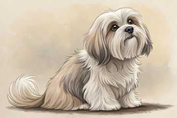 Adorable Shih Tzu Dog Portrait Fluffy, Cute Pet Illustration