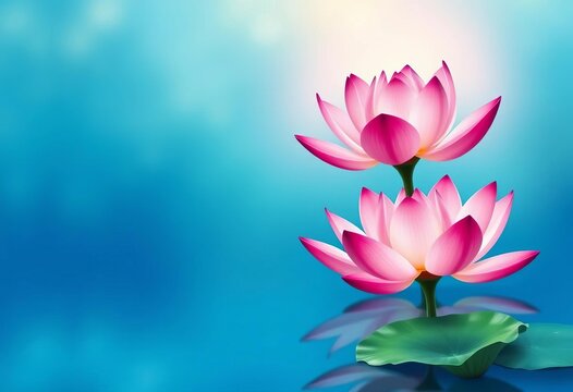 Serene vastu painting of a pink lotus flower on a tranquil blue background, yoga, spiritual