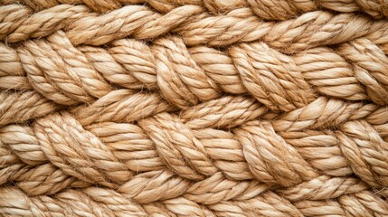 Macro shot of tightly braided light brown rope texture background.