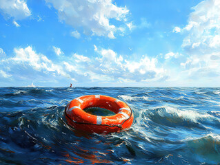 Lifeguard Equipment Floating on the Ocean for Emergency Assistance