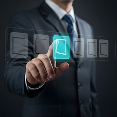 Businessperson Selecting Option from Digital Interface