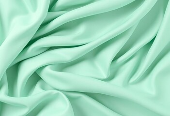 Obraz premium Soft, flowing mint green fabric drapes elegantly, creating gentle folds, background, flowing fabric