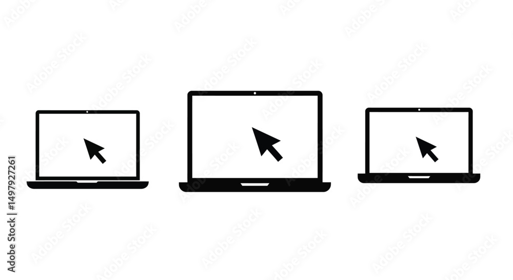 Fototapete laptop with pointer or cursor icon set. notebook vector icon. display with clicking mouse on white b