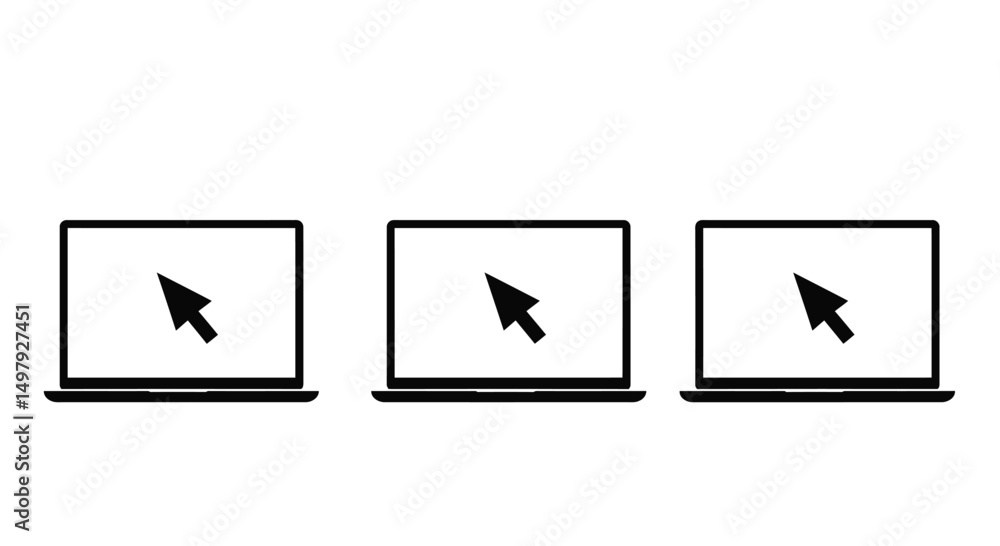 Fototapete laptop with pointer or cursor icon set. notebook vector icon. display with clicking mouse on white b