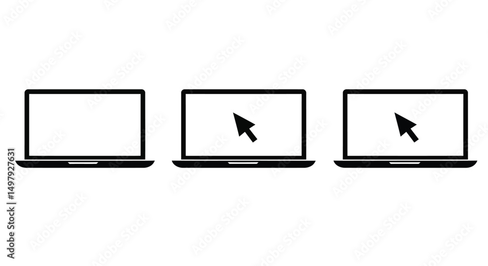 Fototapete laptop with pointer or cursor icon set. notebook vector icon. display with clicking mouse on white b