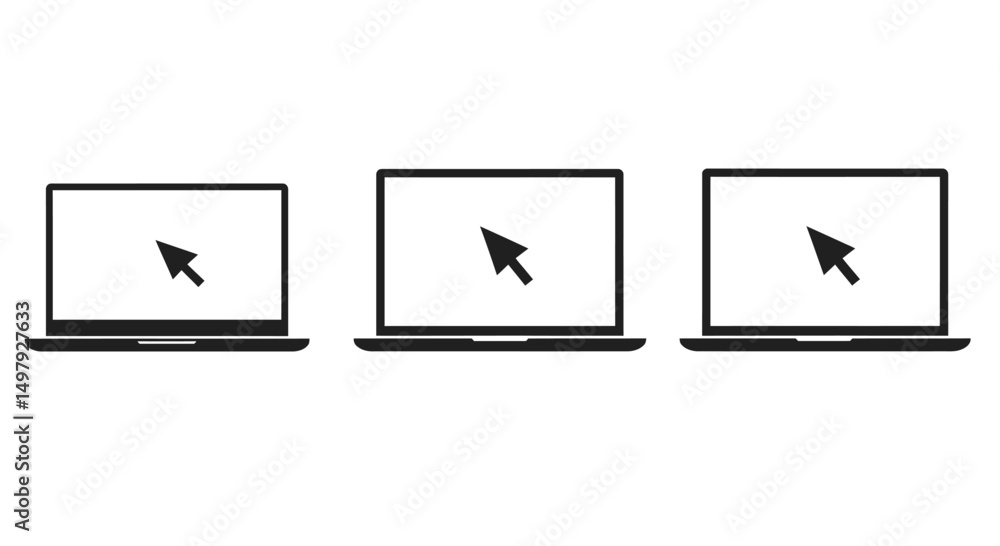 Fototapete laptop with pointer or cursor icon set. notebook vector icon. display with clicking mouse on white b