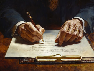 Signing Legal Contract Document on Clean Tabletop Office Scene