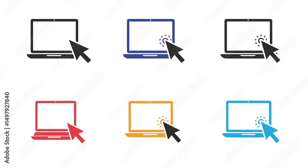 Fototapete laptop with pointer or cursor icon set. notebook vector icon. display with clicking mouse on white b