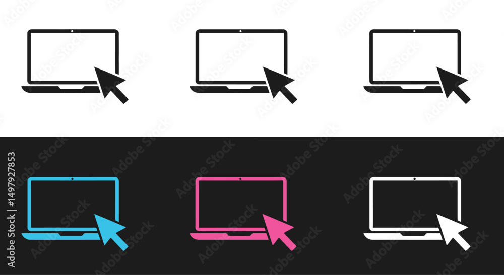 Fototapete laptop with pointer or cursor icon set. notebook vector icon. display with clicking mouse on white b