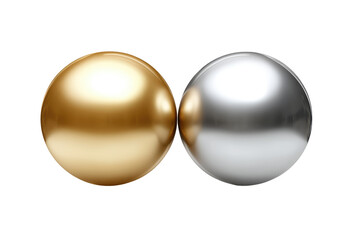 A close up of two metallic spheres one gold and one silver on a plain black background studio shot on transparent background