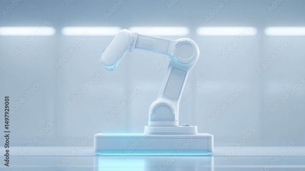 Aufkleber sleek robotic arm poised over empty operating table in sterile white room with ample copy space