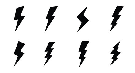 Icon set of lightning bolt, electric thunderbolt, lightning strike, dangerous symbol vector illustration