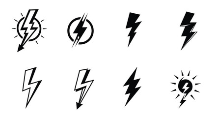 Icon set of lightning bolt, electric thunderbolt, lightning strike, dangerous symbol vector illustration