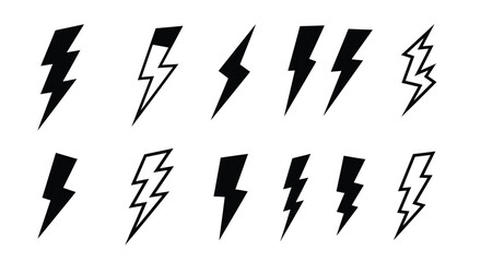 Icon set of lightning bolt, electric thunderbolt, lightning strike, dangerous symbol vector illustration