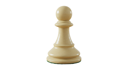 A solitary white pawn stands ready on a chessboard embodying strategy and foresight in the on transparent background