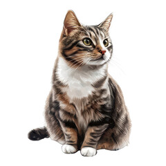 Cat, Cute red Scottish fold cat with orange eyes lying on grey textile sofa at home, isolated on transparent background