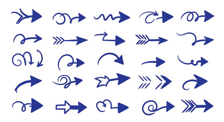 Doodle vector arrows. Isolated, pen drawing. Hand drawn set