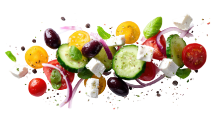 Falling Grilled Vegetable Slices Isolated on Transparent Background

