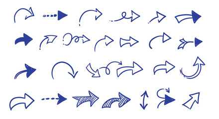 Doodle vector arrows. Isolated, pen drawing. Hand drawn set
