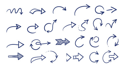 Doodle vector arrows. Isolated, pen drawing. Hand drawn set