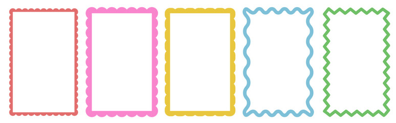 collection vertical rectangular frames with scallop edges set. Text boxes with curved borders and Decorative elements in flat style