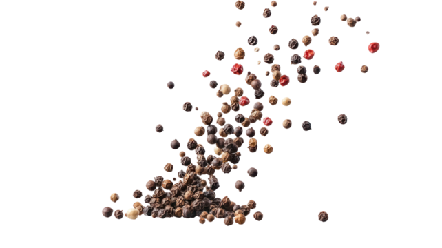 Falling Peppercorns Isolated on Transparent Background

