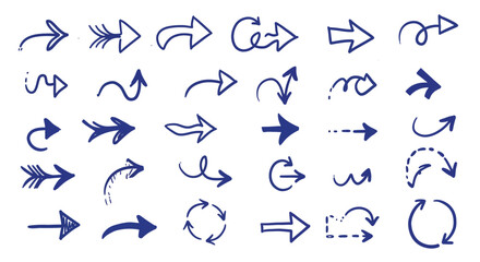Doodle vector arrows. Isolated, pen drawing. Hand drawn set