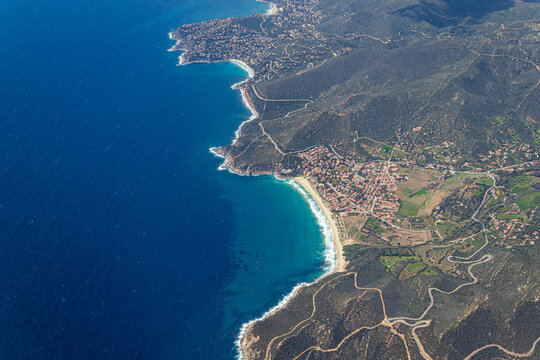 Aerial view of Solanas beach. Sardinia, Italy