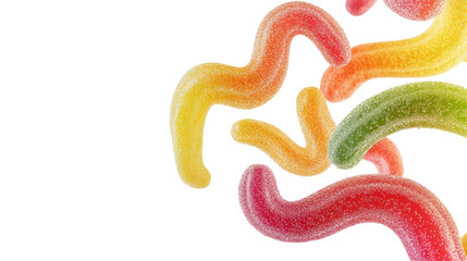 Obraz premium Falling Sour Gummy Worms with Transparent Background
