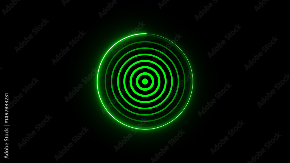 Poster futuristic green circle target animation on a black background representing technology data and futu