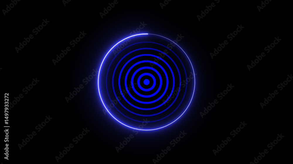 Aufkleber abstract glowing blue concentric circles on a black background modern futuristic digital design elem
