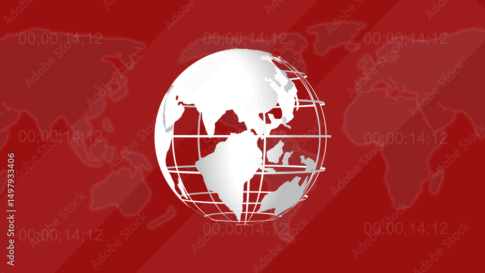 Aufkleber global news broadcast concept with a metallic globe and world map abstract background in shades of r